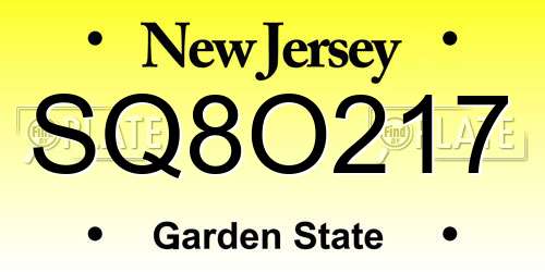 SQ8O217 New Jersey License Plate