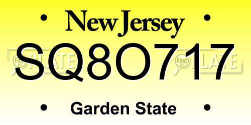 SQ8O717 New Jersey License Plate