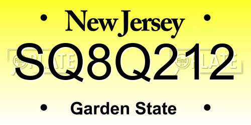 SQ8Q212 New Jersey License Plate