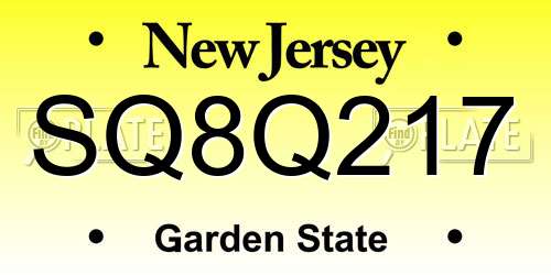 SQ8Q217 New Jersey License Plate