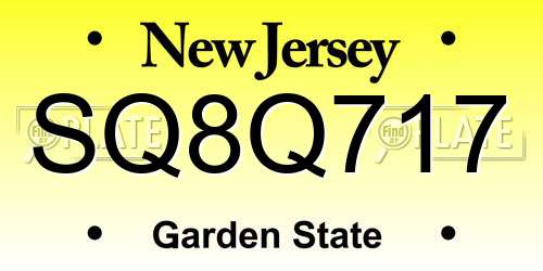 SQ8Q717 New Jersey License Plate