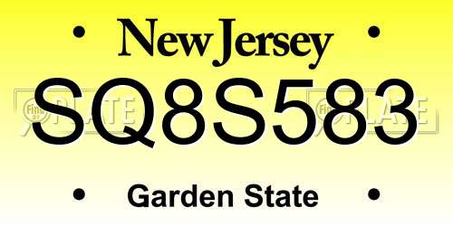 SQ8S583 New Jersey License Plate
