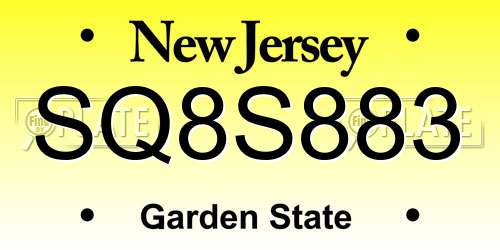 SQ8S883 New Jersey License Plate