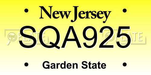 SQA925 New Jersey License Plate