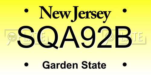 SQA92B New Jersey License Plate