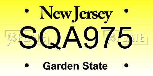 SQA975 New Jersey License Plate
