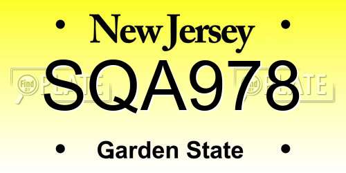 SQA978 New Jersey License Plate
