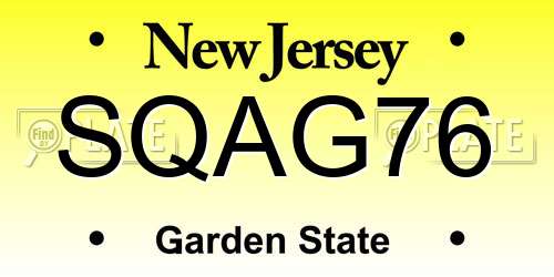 SQAG76 New Jersey License Plate
