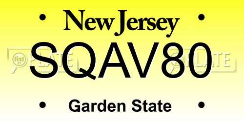 SQAV80 New Jersey License Plate