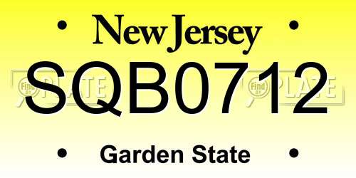 SQB0712 New Jersey License Plate