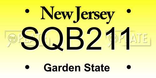 SQB211 New Jersey License Plate