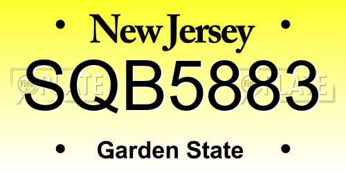SQB5883 New Jersey License Plate