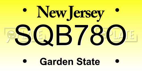 SQB78O New Jersey License Plate