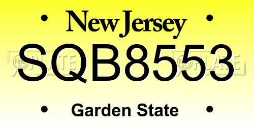 SQB8553 New Jersey License Plate