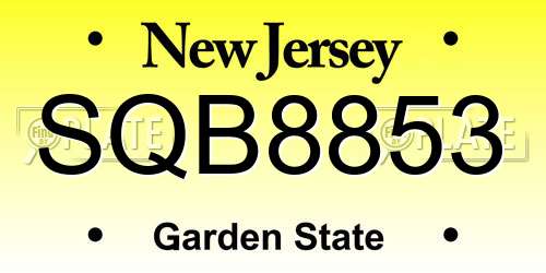 SQB8853 New Jersey License Plate