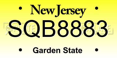 SQB8883 New Jersey License Plate
