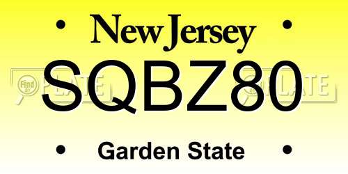 SQBZ80 New Jersey License Plate