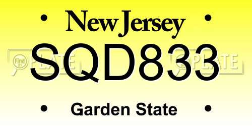 SQD833 New Jersey License Plate