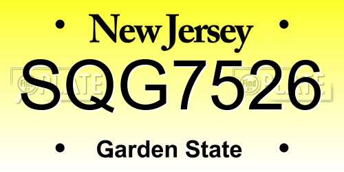 SQG7526 New Jersey License Plate