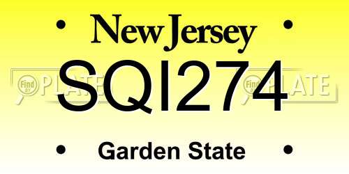 SQI274 New Jersey License Plate