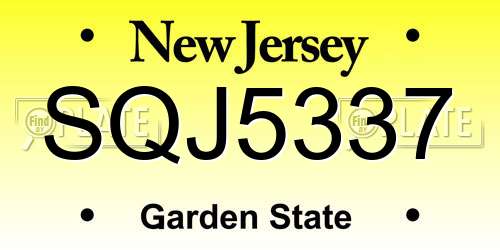 SQJ5337 New Jersey License Plate