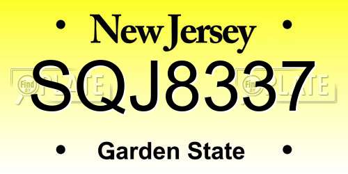SQJ8337 New Jersey License Plate