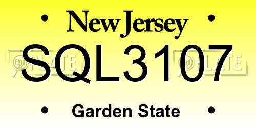 SQL3107 New Jersey License Plate