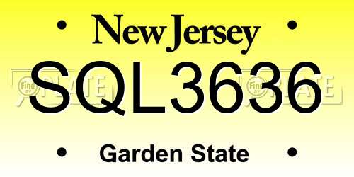 SQL3636 New Jersey License Plate
