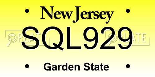 SQL929 New Jersey License Plate