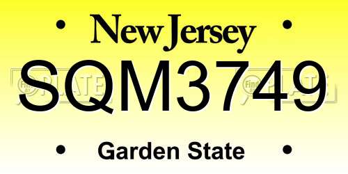 SQM3749 New Jersey License Plate