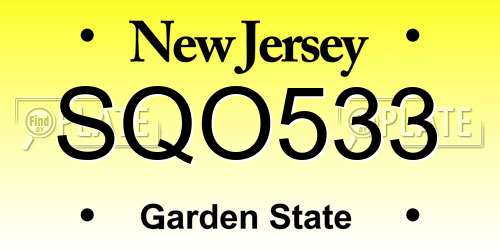 SQO533 New Jersey License Plate