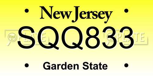 SQQ833 New Jersey License Plate