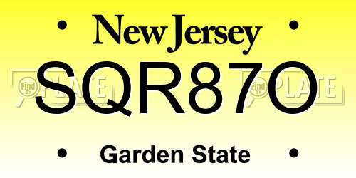SQR87O New Jersey License Plate