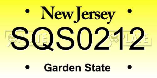 SQS0212 New Jersey License Plate