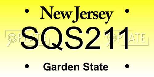 SQS211 New Jersey License Plate