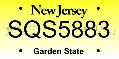 SQS5883 New Jersey License Plate