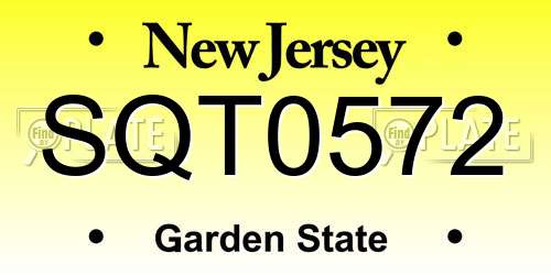 SQT0572 New Jersey License Plate