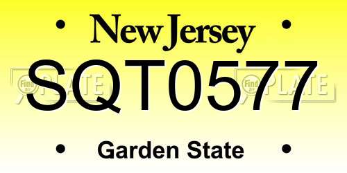 SQT0577 New Jersey License Plate