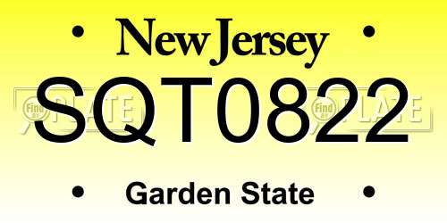SQT0822 New Jersey License Plate
