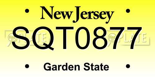 SQT0877 New Jersey License Plate