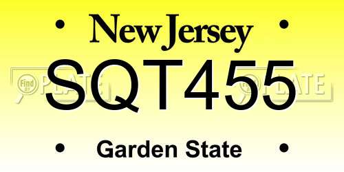 SQT455 New Jersey License Plate