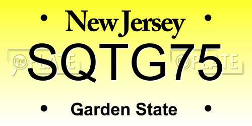 SQTG75 New Jersey License Plate