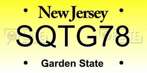 SQTG78 New Jersey License Plate