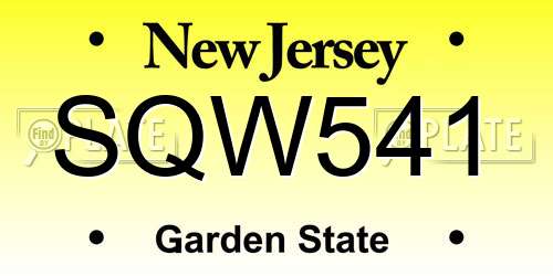 SQW541 New Jersey License Plate