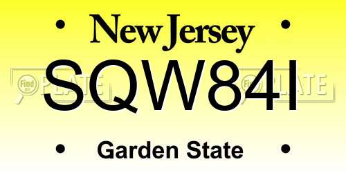 SQW84I New Jersey License Plate