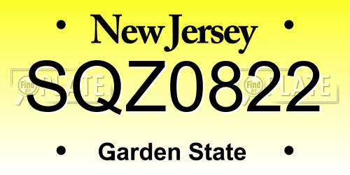 SQZ0822 New Jersey License Plate