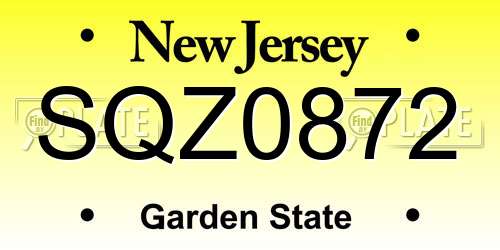 SQZ0872 New Jersey License Plate