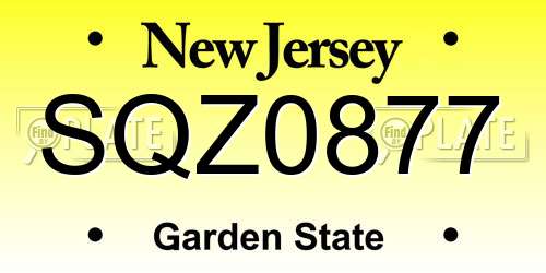 SQZ0877 New Jersey License Plate