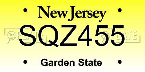 SQZ455 New Jersey License Plate