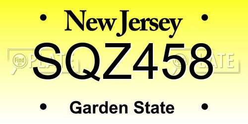 SQZ458 New Jersey License Plate